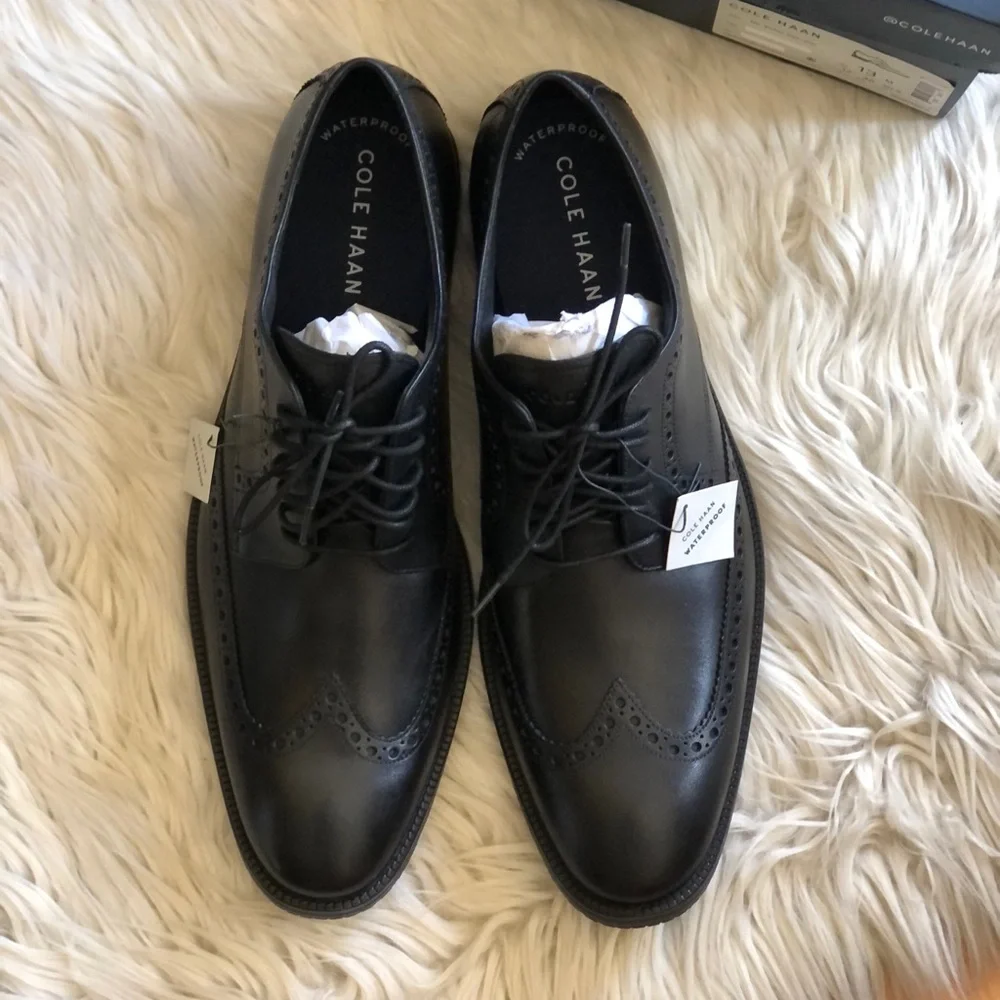 Cole Haan Leather Modern Essentials Wingtip Oxford Waterproof Mens Black size 13